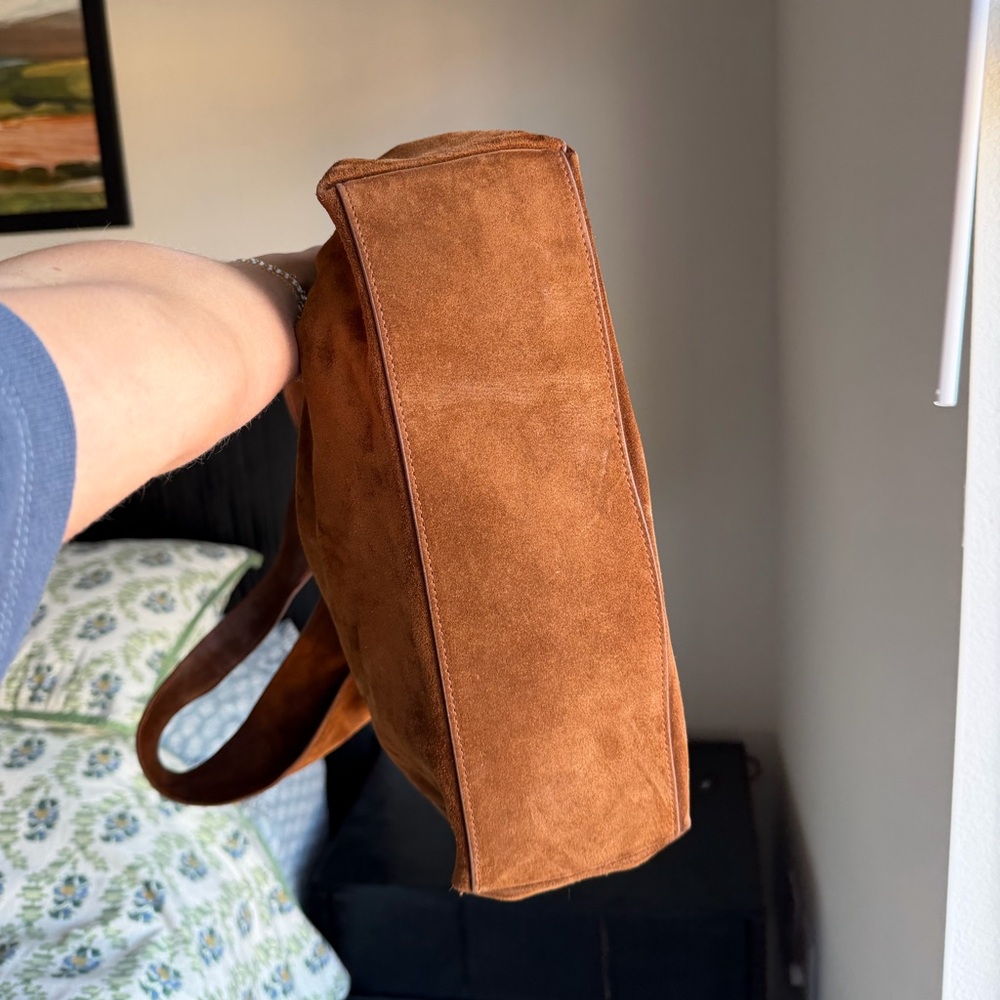 Quince Italian Suede Slouchy Shoulder Bag in Whiskey - Picture 7 of 16